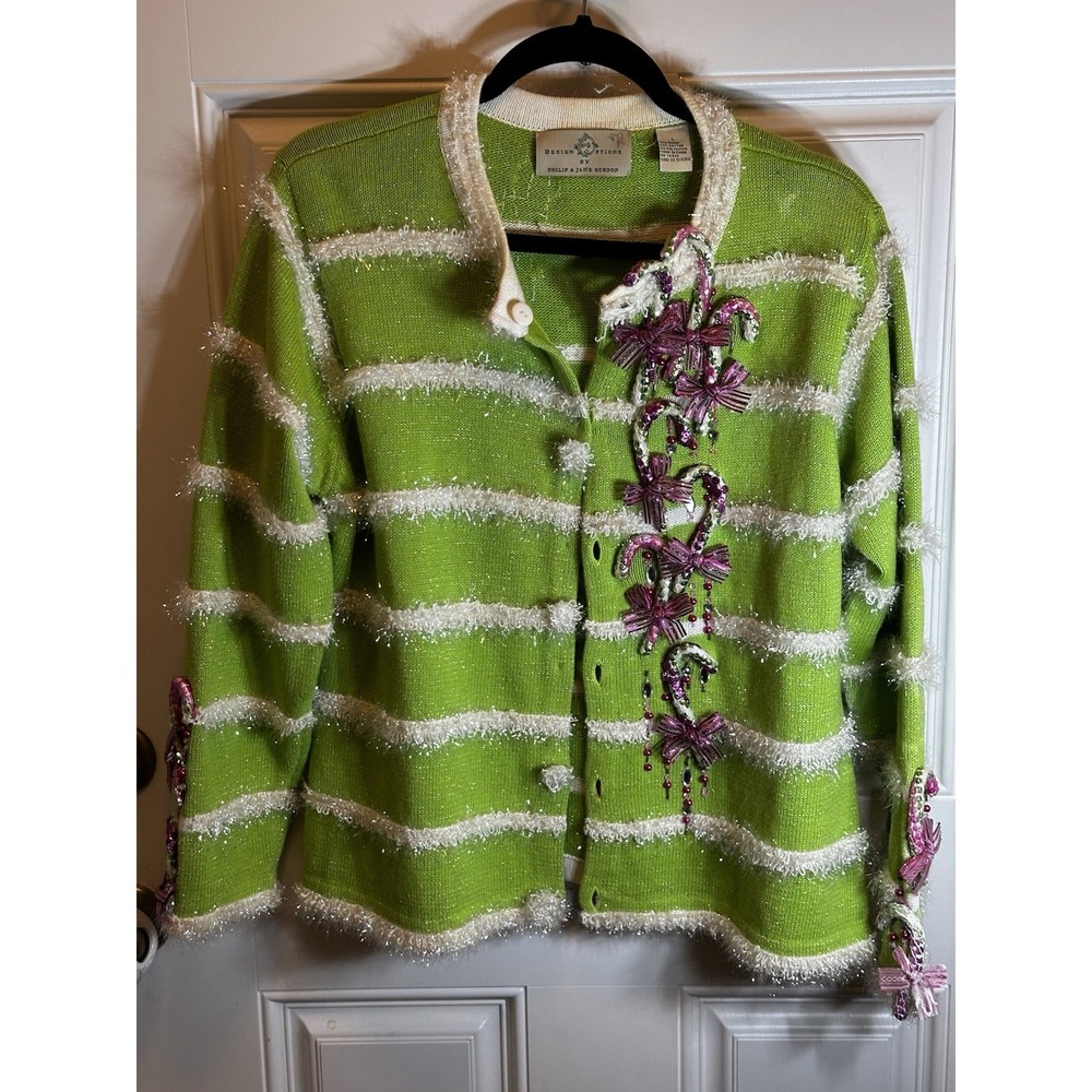 Design Options by Philip and‎ Jane Gordon Candy Canes Christmas Sweater Size L